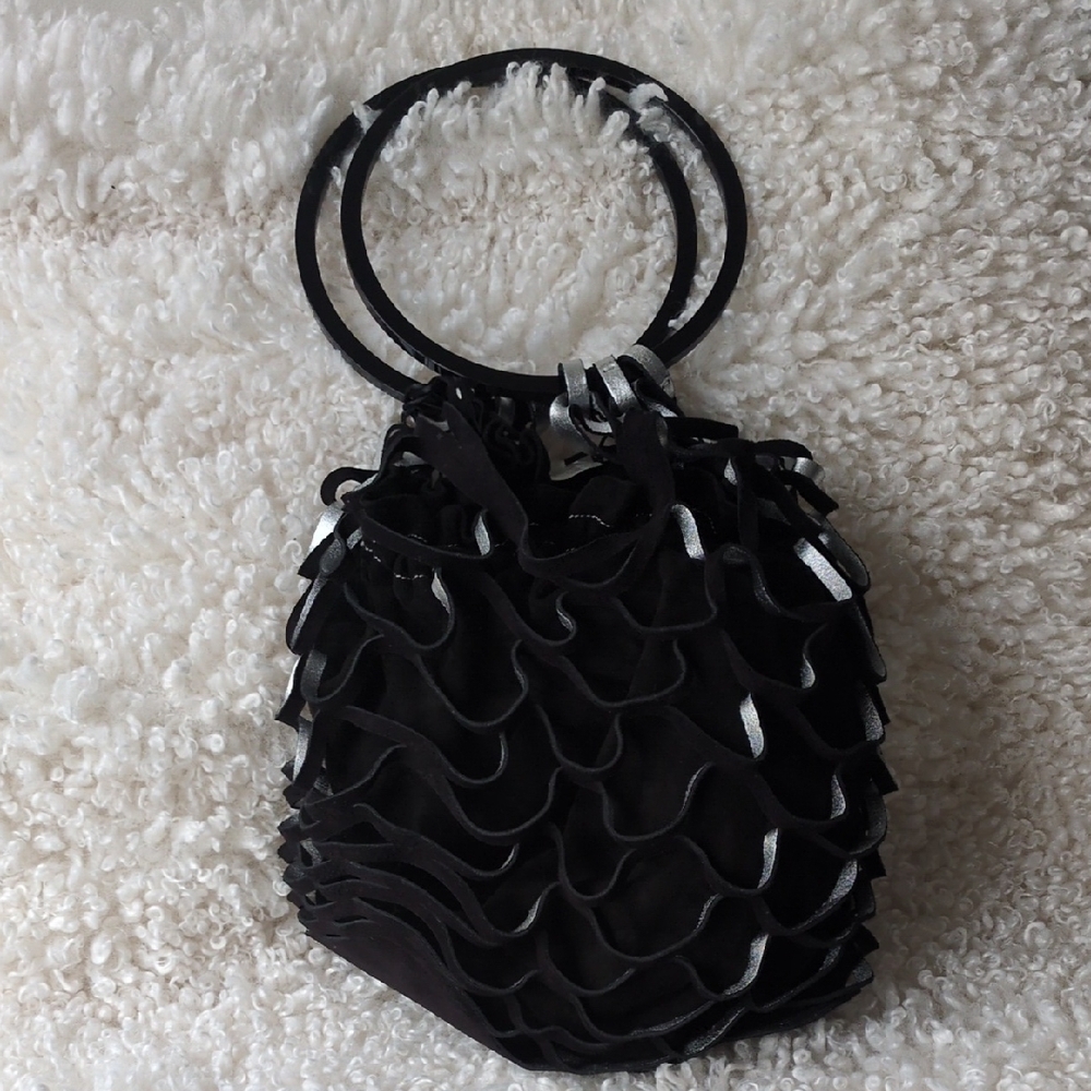 Salvatore Ferragamo Black and Silver Suade Net Bag